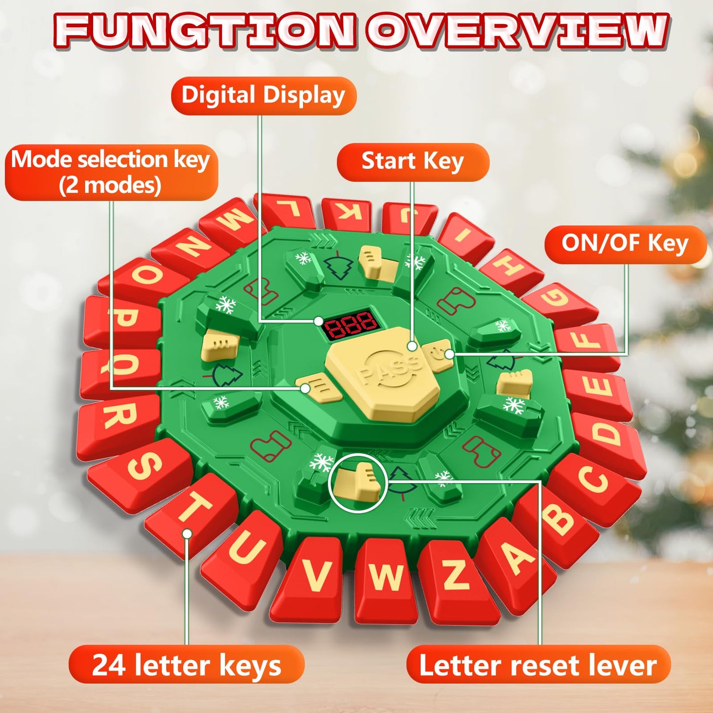Resflycheng Word Game Family Board Game with Digital Display Timer, 2 Modes, 35 Cards, Fun Fast-Paced 24-Letter Game for Kids &
