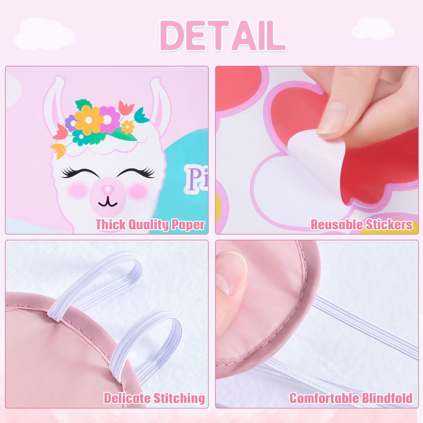 WERNNSAI Pin The Tail on The Llama Party Games - Llama Theme Birthday Supplies for Kids Girls 21 x 28 Poster 24 Pcs Tails Alpaca