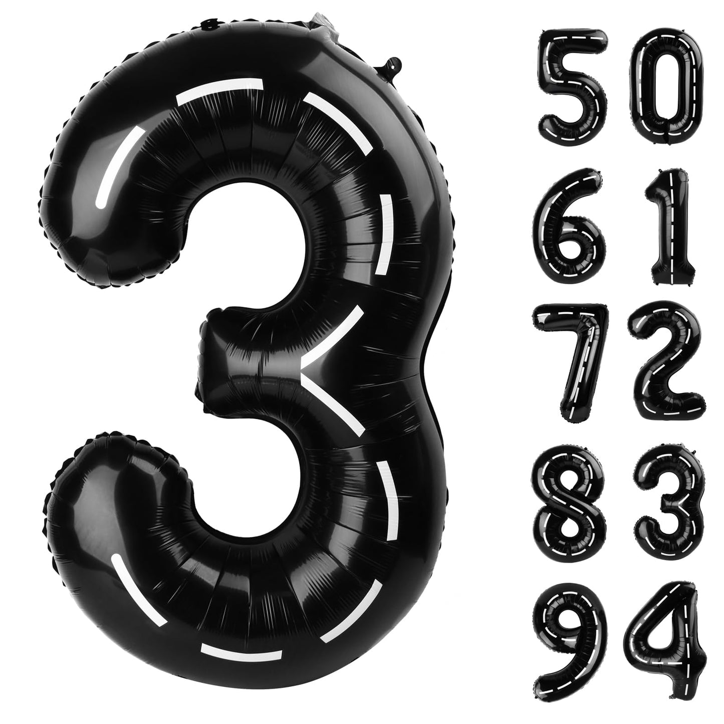 Race Car 3 Balloon, Number Balloons 40 Inch, 3Rd Black Birthday Decorations For Kids Boys, Racing Birthday Decorations, Number 3