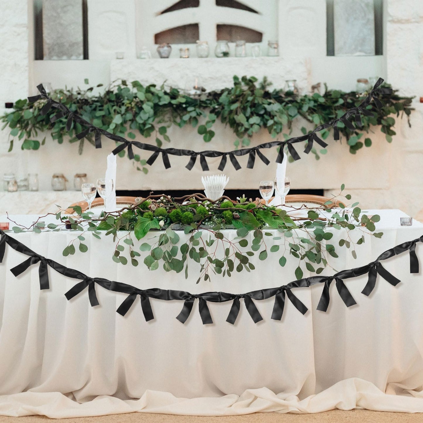 Trandraft 2 Pcs Black Bow Garland Banner 16.4 FT Bow Party Decortions for Girls Black Bow Ribbon Banner Bow Birthday Baby Shower
