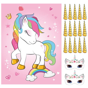 Astaron Pin The Horn On The Unicorn Birthday Party Game With 30 Horns For Unicorn Party Supplies Favors Girls Rainbow Party Decorations, Pin The Tail Game For Christmas