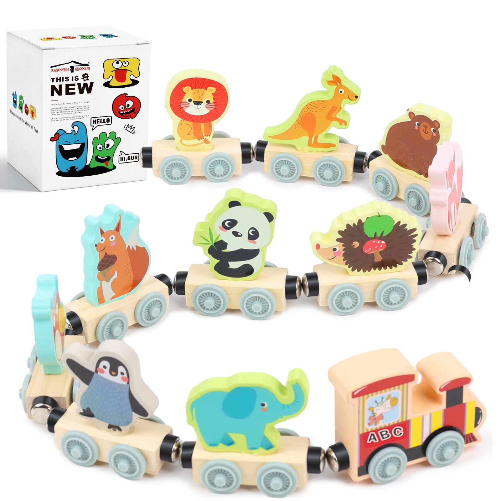 LovesTown Magnetic Train Set for Toddlers  Montessori Learning Toys  Magnet Cars with Animals