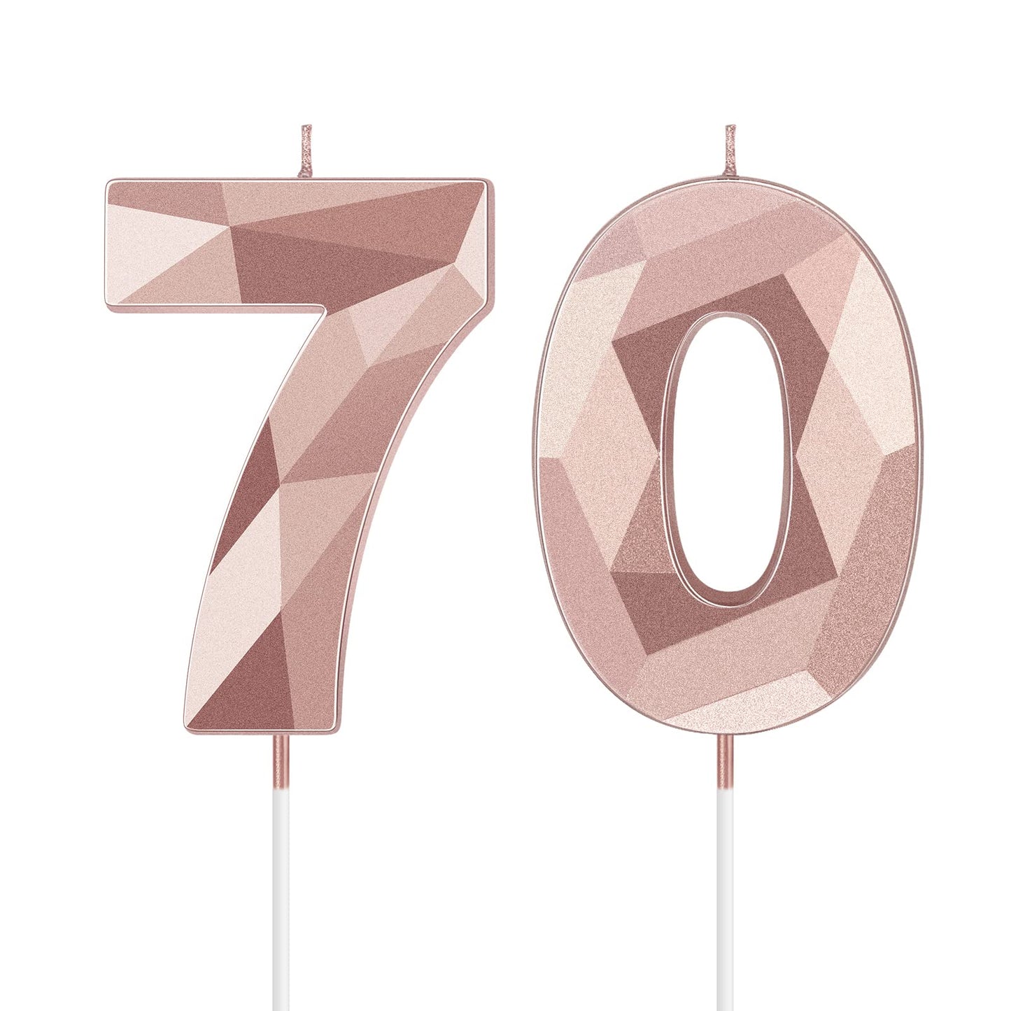70th Birthday Candles, 3D Diamond Shape Number 70 Candles Happy Birthday Cake Topper Numeral Candles for Birthday Wedding Decora