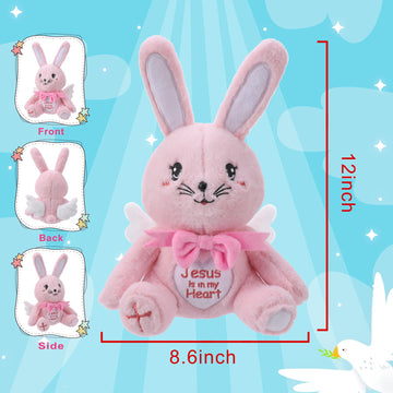 Leyoha Rabbit Stuffed Angel Plush Toy - Fluffy Bunny Plush Rabbit With Angelic Wings Inspirational Embroidery, Pink Stuffed Anim