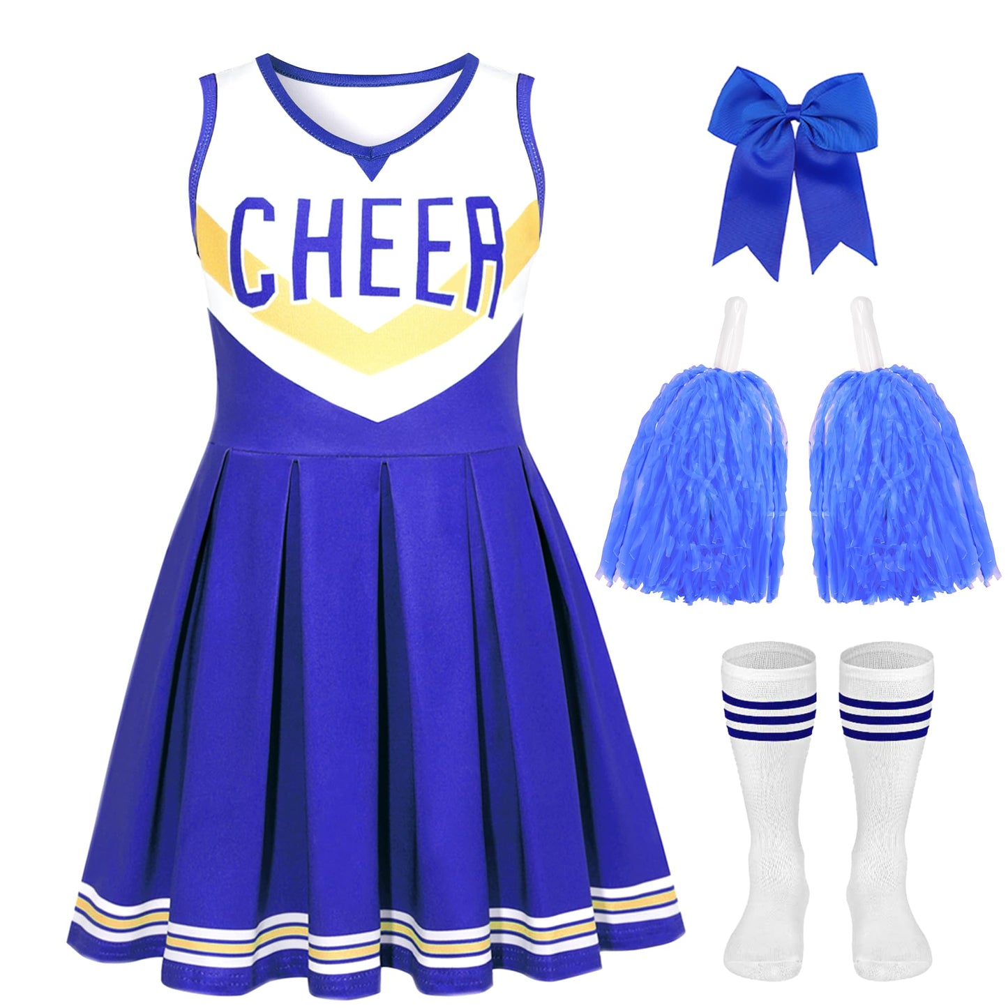 SCYPRUTH Cheerleader Costume for Girls Cheerleader Outfit for Kids Cheerleading Dress with Pom Poms for Halloween Dress Up