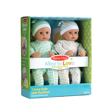 Melissa & Doug Mine To Love Twins Sebastian & Sofia 15       Medium Skin-Tone Boy And Girl Baby Dolls With Rompers, Caps, Pacifi