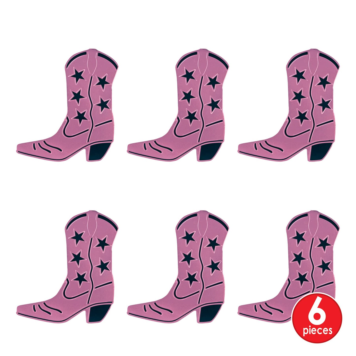 Beistle , 6 Piece Foil Cowboy Boot Silhouettes, 16 (Pink/Black)