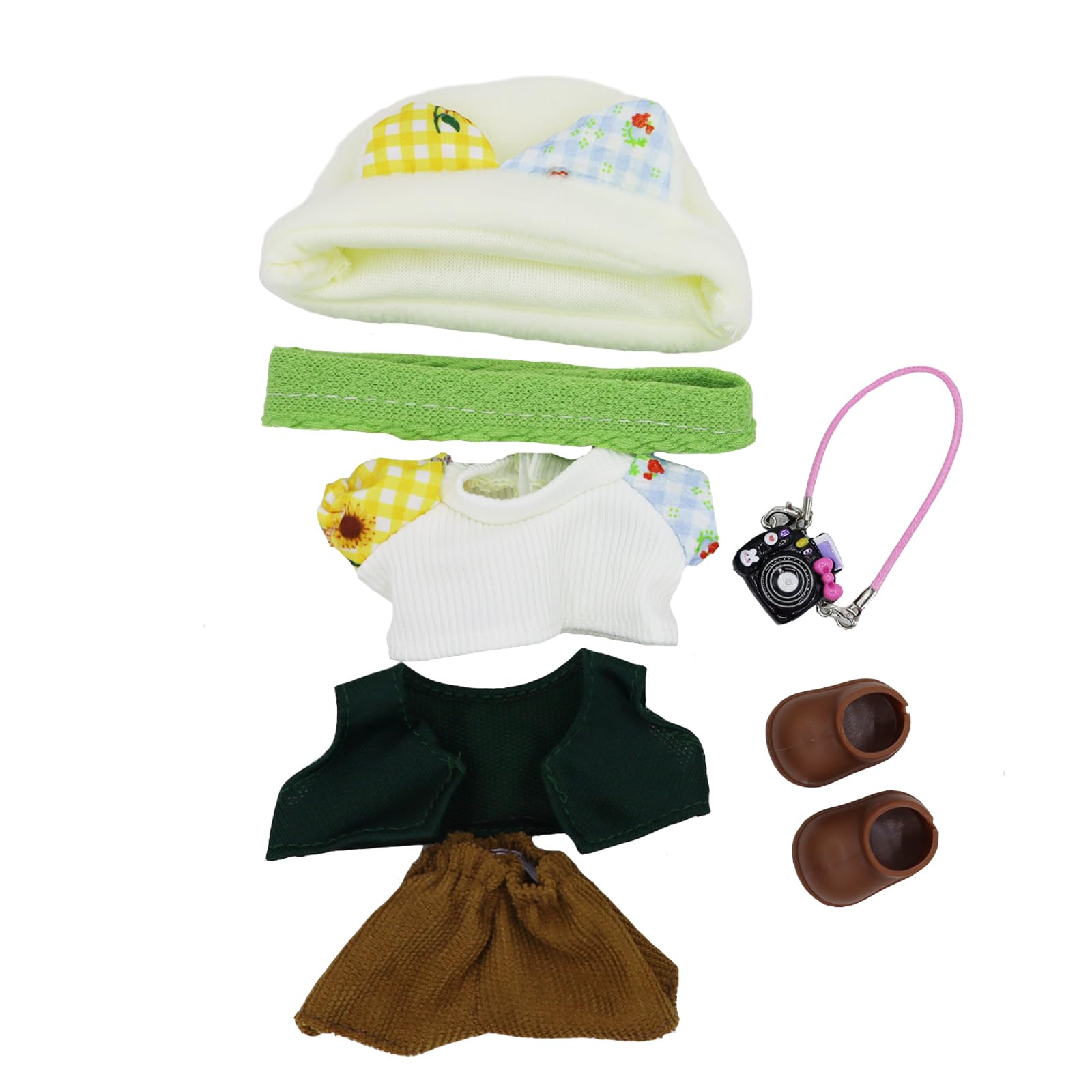 17Cm Doll Clothes Set With Scarf Camera Shoes, Luxury Chic Handmade Dolls Outfit, Dress Up Unique Style Hat Cute Clothes Dolls A