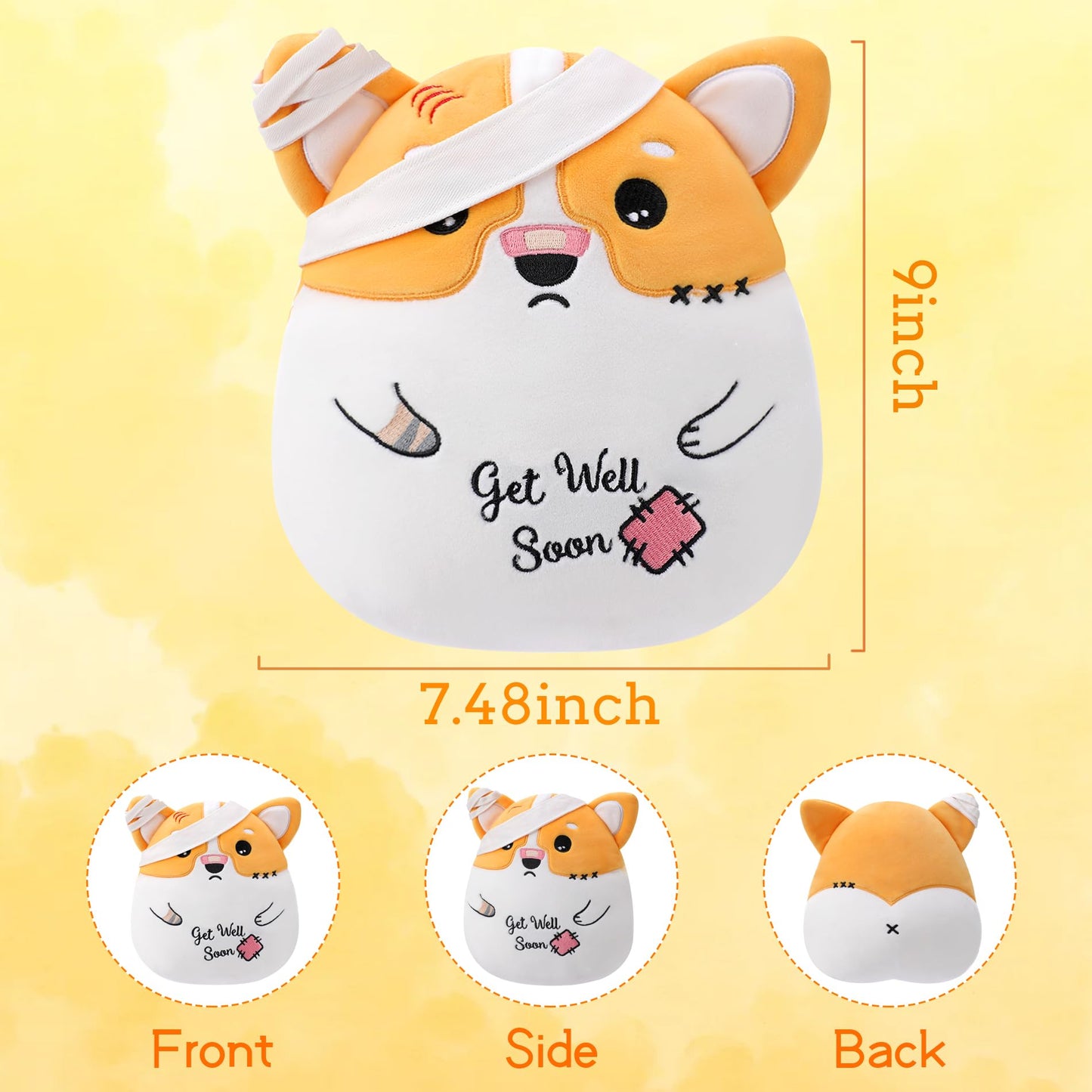 Leyoha Get Well Soon Dog Plush - Dog Stuffed Animals Corgi Plushie Toys With Injury Bandage, Kids' Pillow Cushion, Gifts For Pat