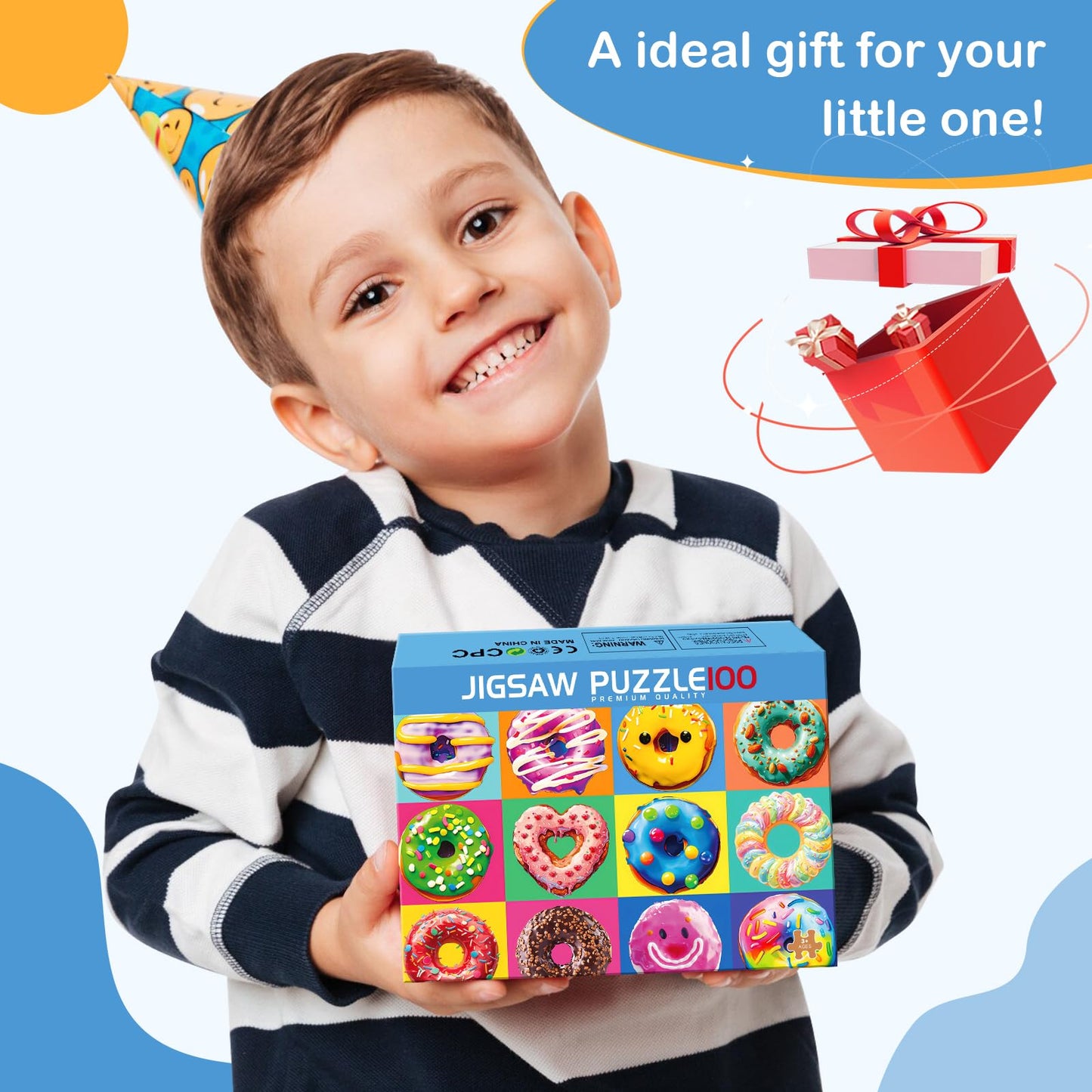 100 Pieces Puzzles For Kids Ages 4-8 | Delicious Donuts Jigsaw Puzzles | Large 100 Piece Puzzle For Toddler Children | Sturdy,Safe | Engaging & Educational Toys Great Gift For Boys Girls,15X10In