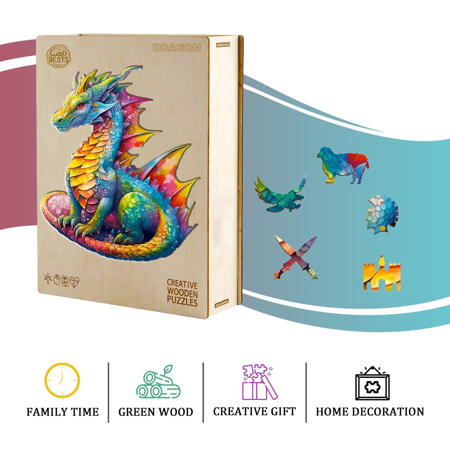 Jigfoxy Wooden Puzzles for mature-themeds  Dragon Wood Puzzles mature-themed  Unique Animal Shape Wooden Jigsaw Puzzles  Birthday Gifts for Puzzles Lovers (M-12.2 * 10.5in-200pcs)