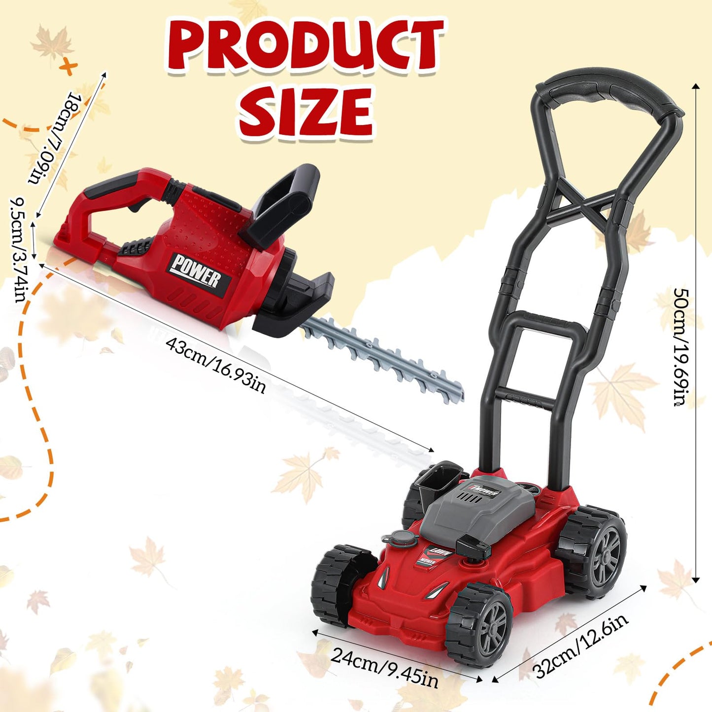 Arrowbash 2 Pcs Toy Gardening Tool Set for Kids Toy Hedge Trimmer  Push Lawn Mower Battery Powered Gardening Tool Set with Lights and Sounds Gift for Boys Girls