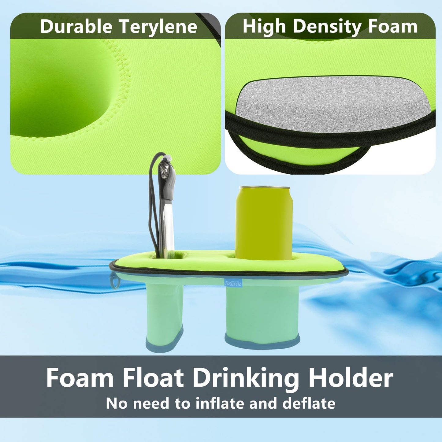 Xxerciz Neoprene Floating Drink Holder - Green Beverage Float for Cell Phone, Tumblers, 11.8x8.3x3.8 Inches, Perfect for Pool Parties