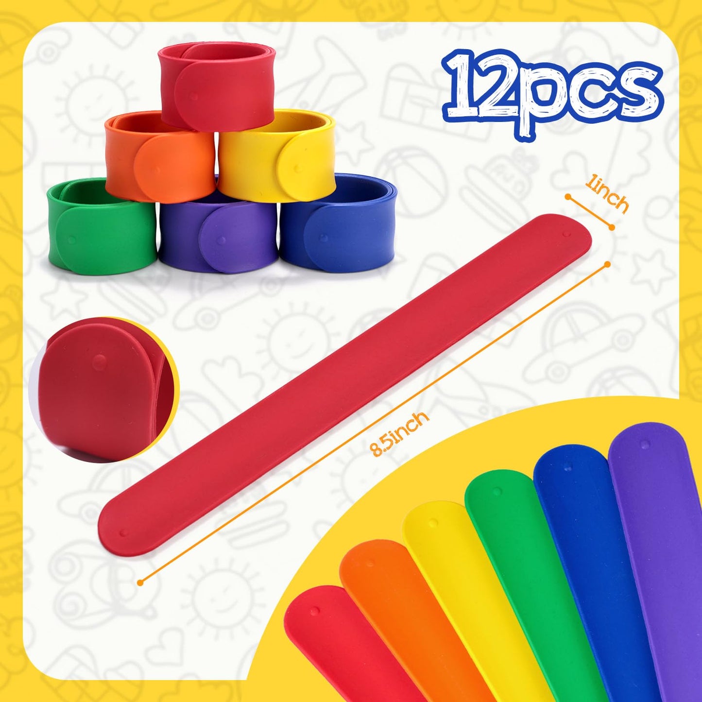 LovesTown 12PCS Slap Bracelets Bulk, Colorful Snap Bracelets Silicone Slap Bracelets for DIY Goodie Bag Fillers School Classroom