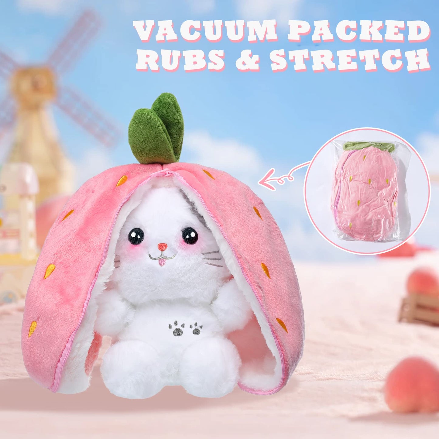 MIAODAM Easter Cat Toys  Stuffed Cat Plush  Kawaii Squishy Cute Strawberry Turn Into Cat Plush  Funny Plushies Toy for Baby & mature-themed (Strawberry Cat  11.8inch)