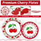 Obusatt 100 Pcs Cherry Fruit Party Supplies Tableware Set Summer Tropical Picnics Dinnerware Set Disposable Paper Plates Napkins