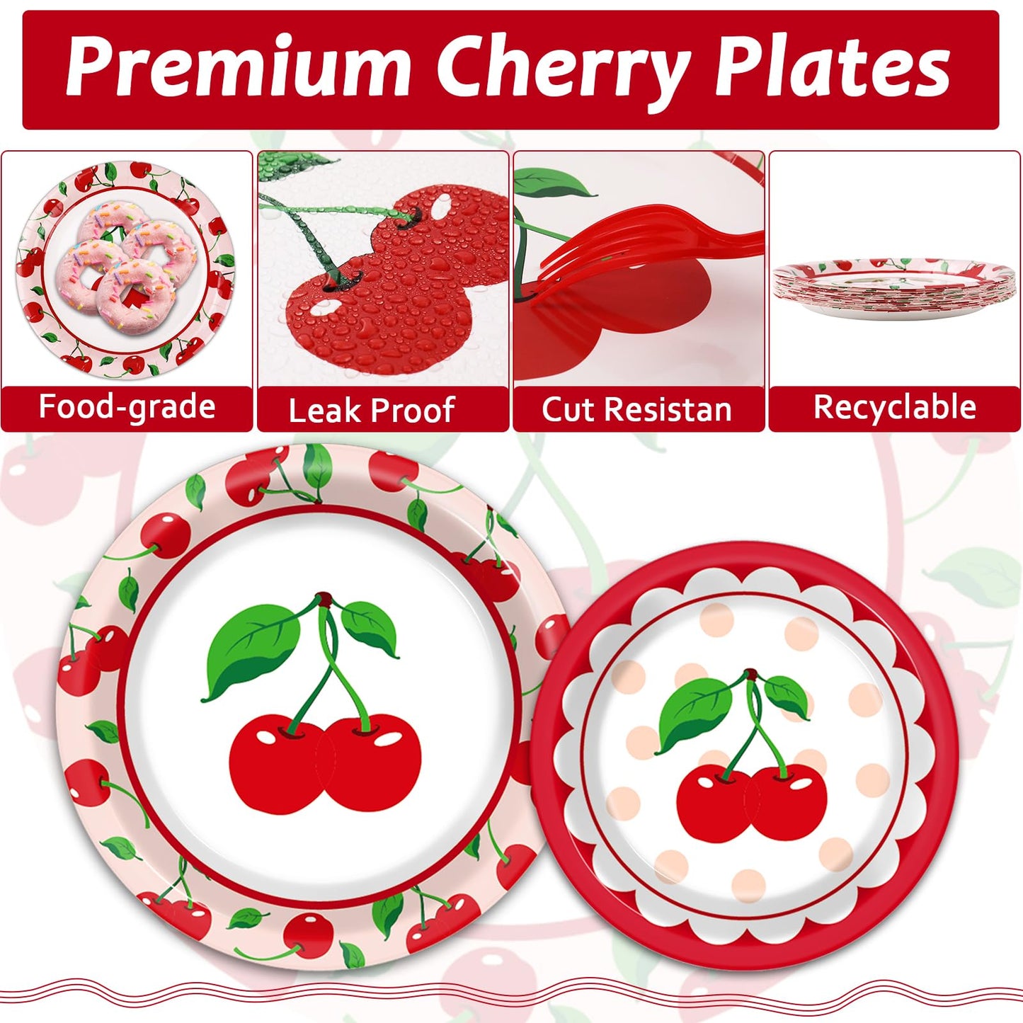 Obusatt 100 Pcs Cherry Fruit Party Supplies Tableware Set Summer Tropical Picnics Dinnerware Set Disposable Paper Plates Napkins