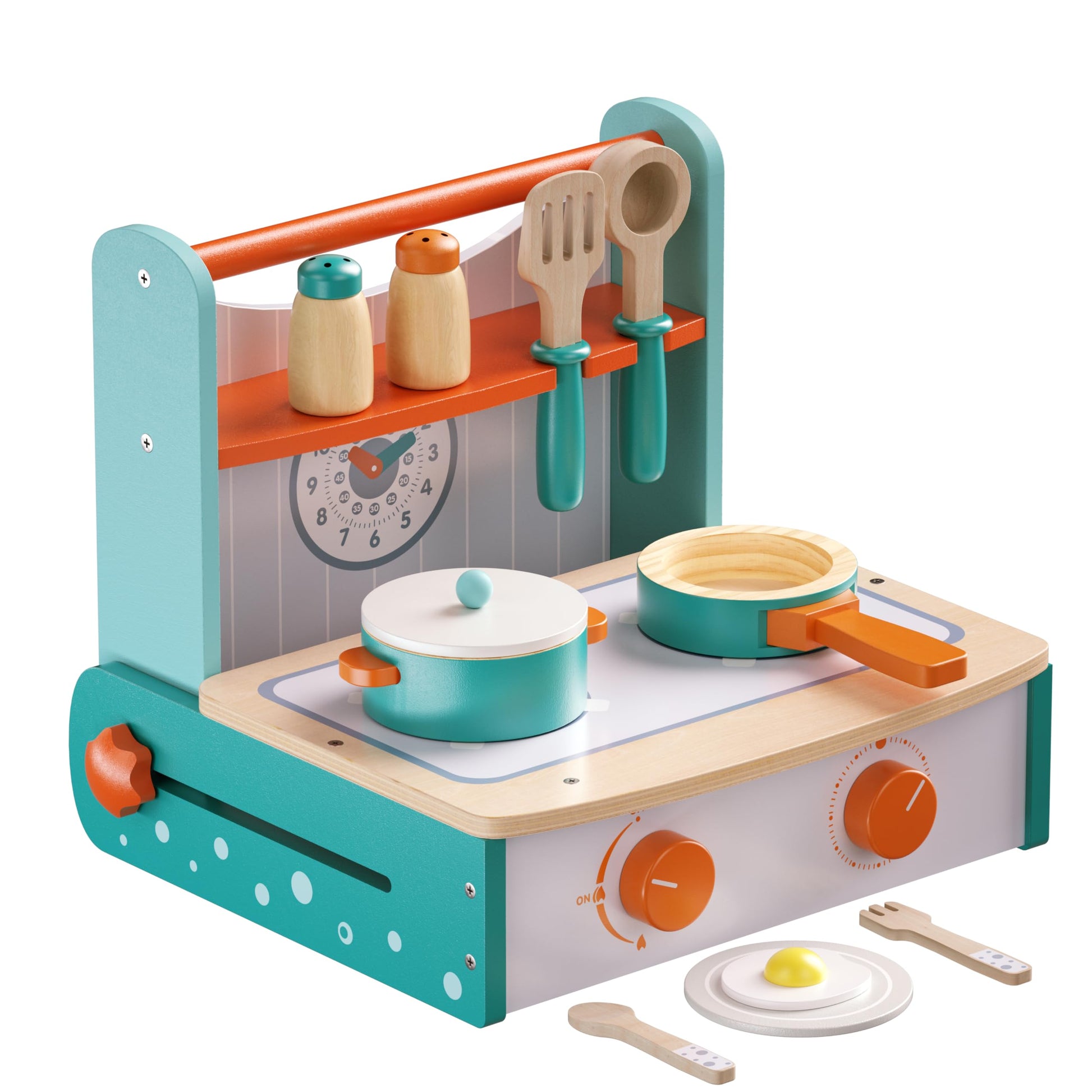 Dailyfunn Wooden Foldable &Portable Toy Stove Pretrend Kitchen PlaySet with Cooking Accessories