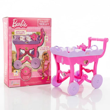 Kriiddaank Barbie 32 Pieces Tea Set Trolley for Kids 3 Years+ with Music and Sounds, Pink Pretend Play Kitchen Toy Set, Safe & N