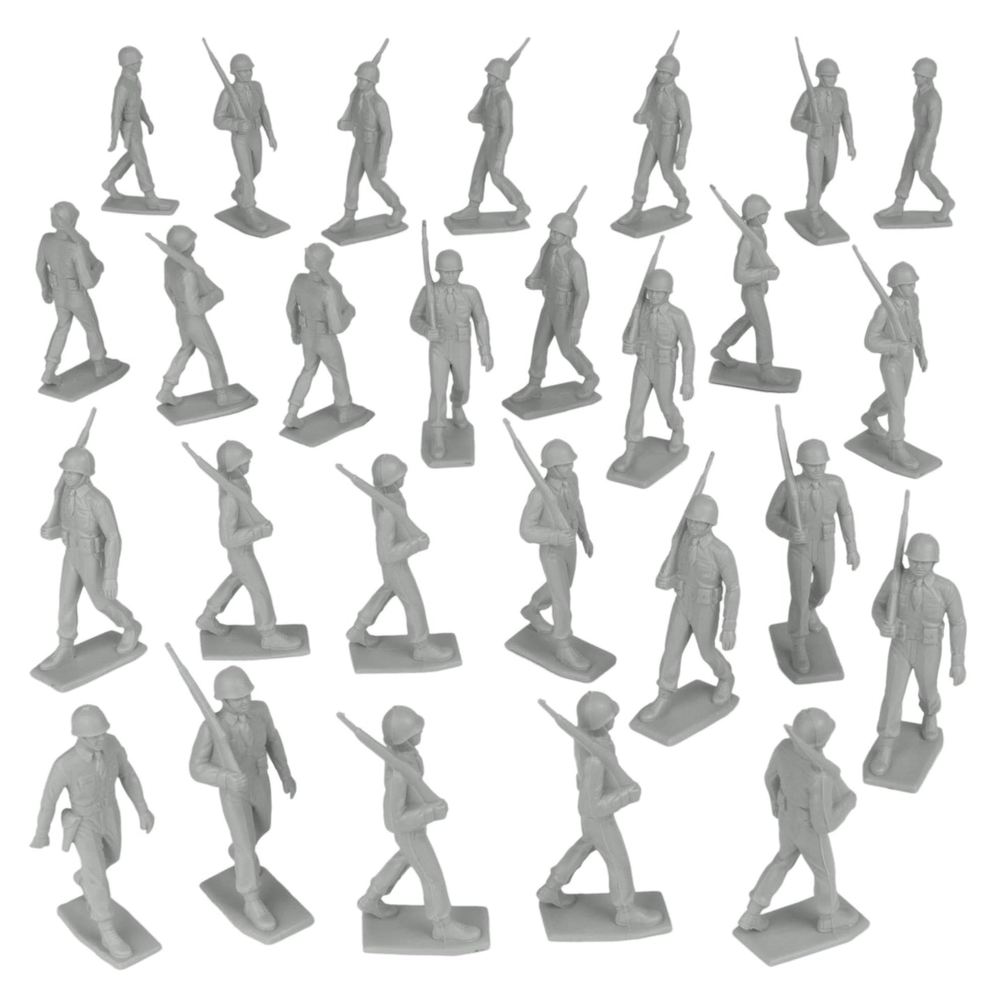 Bmc Marx Plastic Army Men Marching Us Soldiers - Gray 27Pc Ww2 Figures Made In Us