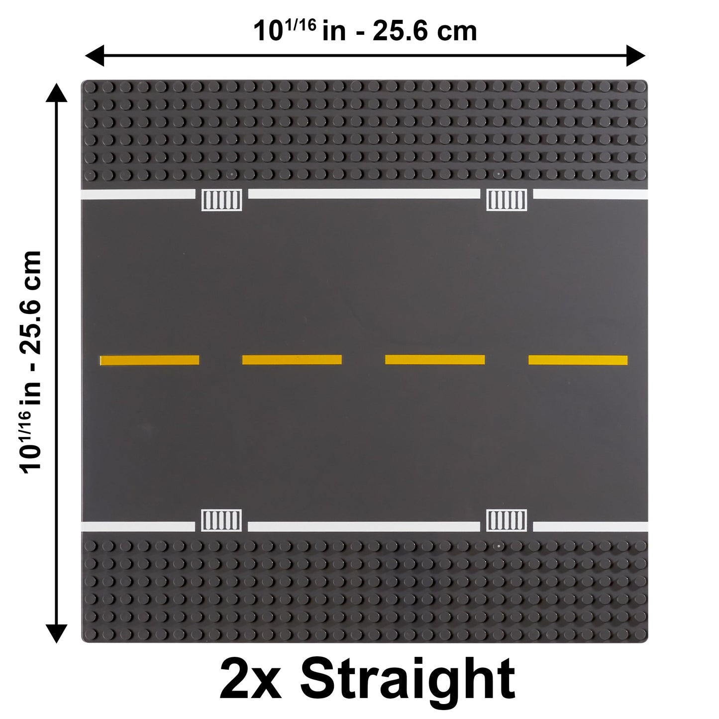 Apostrophe Games Road Baseplate - Premium Building Blocks Base Plates Compatible With All Major Brands - 2Pcs Baseplate Gray With Road Design - 2 Straight Roads