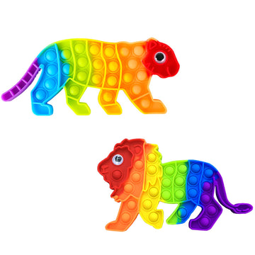 2 Packs Animals Fidget Toys,Push Bubble Sensory Toy For Kids,Rainbow Leopard Lion Stress Reliever Squeeze Toys Set Educational F