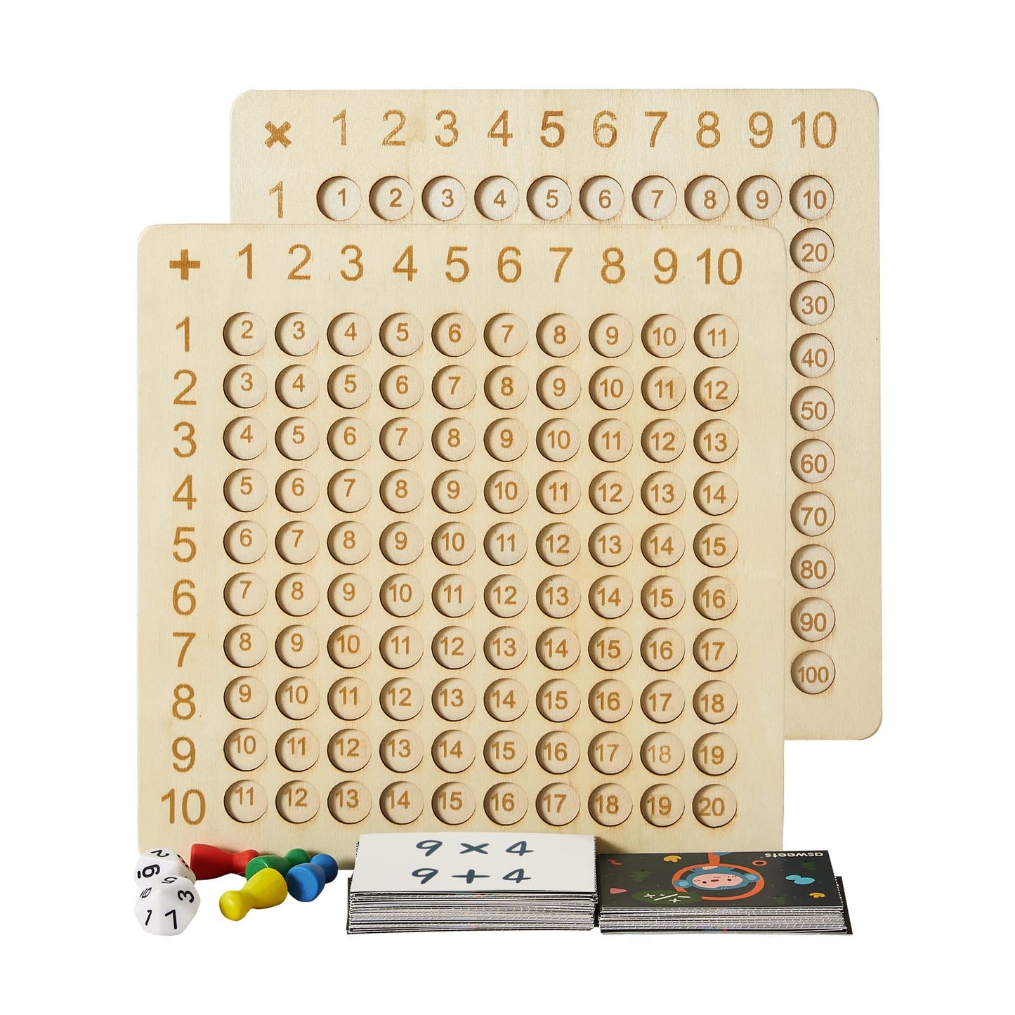 Asweets 2 In 1 Wooden Montessori Multiplication Addition Board Game Montessori Toy Educational Math Table Board Game Double-Sided Boards For Toddlers And Preschool Gifts For Kids