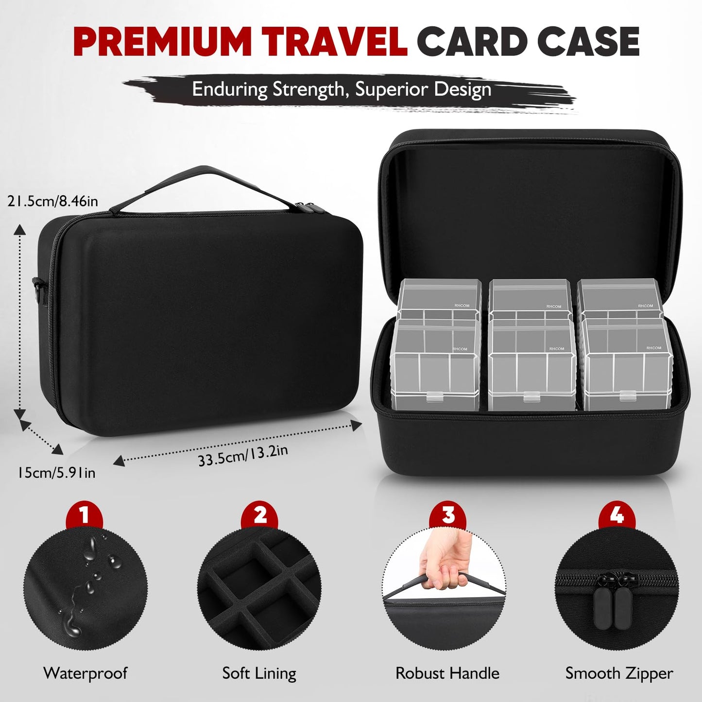 Rhcom Graded Card Case - Eva Hard Case With 6 Clear Storage Boxes 72 Card Board Compatible Graded Card Storage Case For Psa, Csg