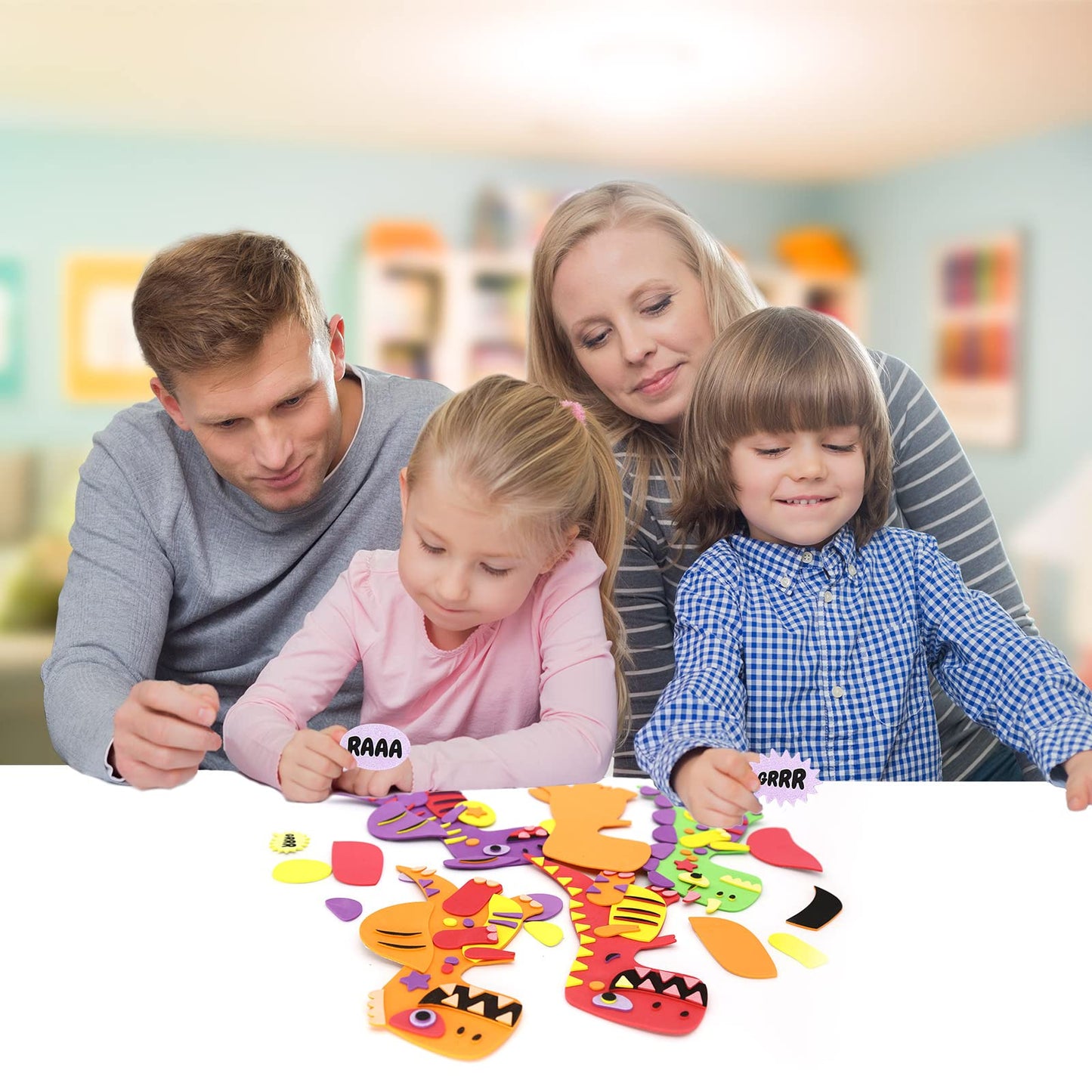 Vkpi 4 Pieces Eva Foam Art Crafts Gift Kit, Creative Make Your Own Dinosaurs, Cartoon Foam Paper Craft Projects For Kids Ages 4+