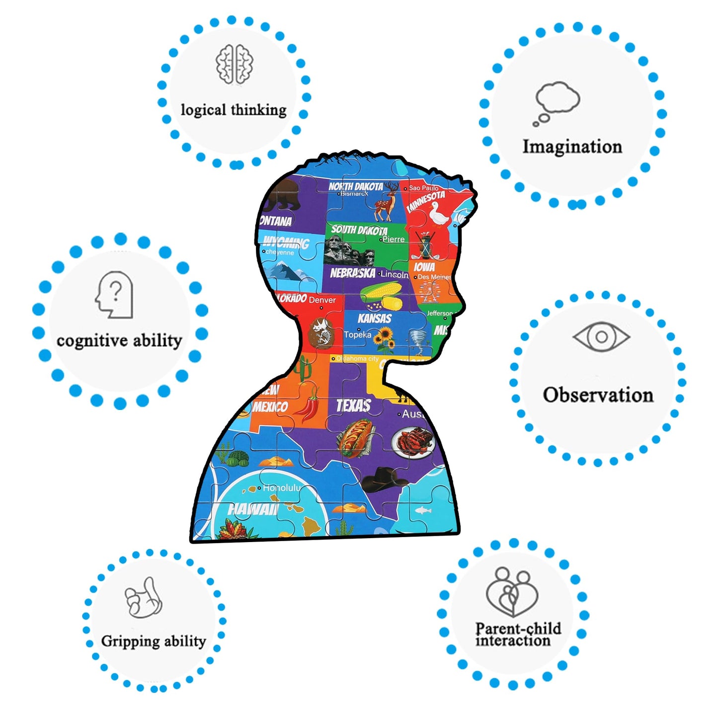 Lelemon United States Map Puzzles For Kids Usa Map Jigsaw Puzzles In A Metal Box America Map Learning Educational Toys Gifts For Boys Girls