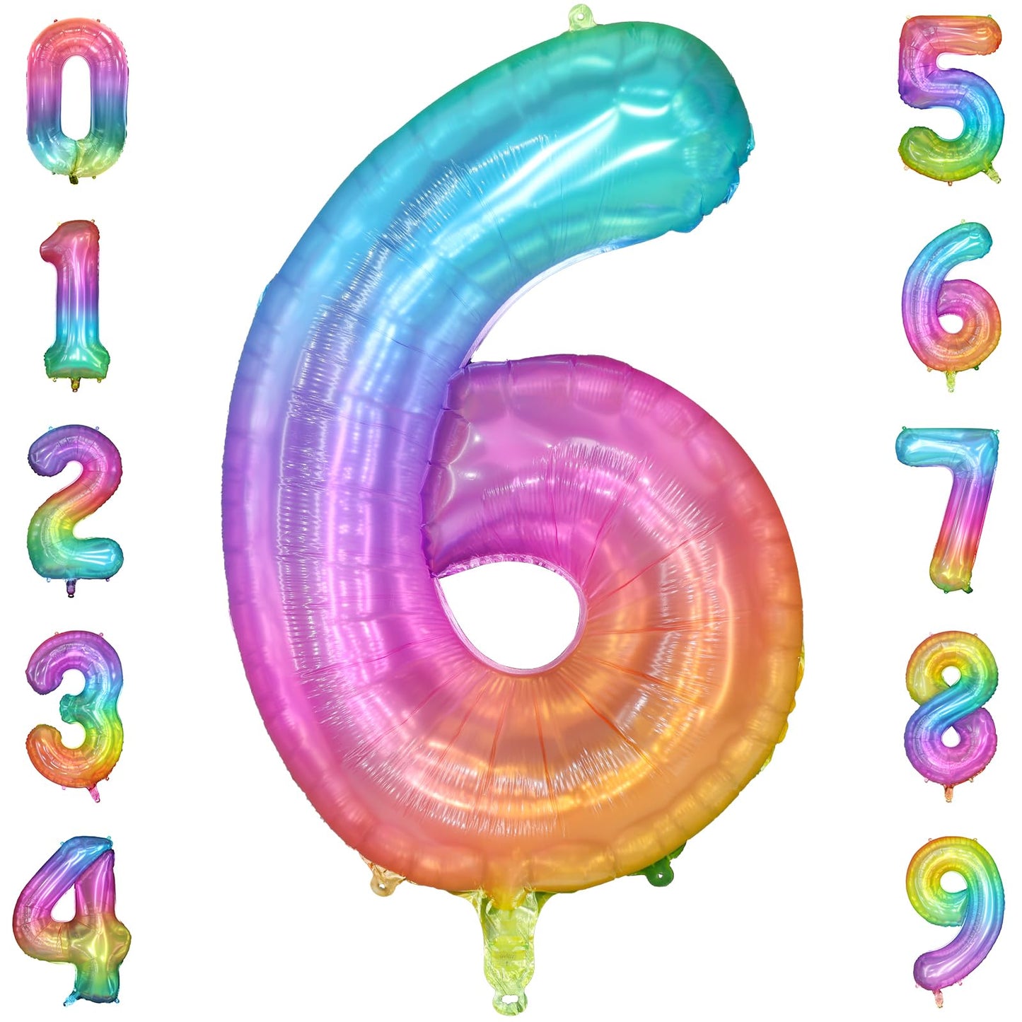Paticool Rainbow Number 6 Balloon, 40 Inch Large Number Foil Mylar Balloons For 6Th Girl Boy Birthday Party Celebration Decorati