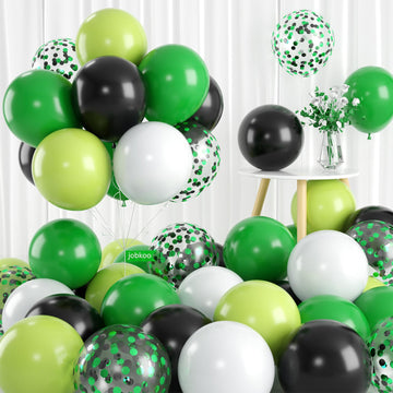 Green Black And White Balloons, 60 Pcs Green And Black Balloons Set With Green Black White Confetti Balloons, Lime Green Balloon