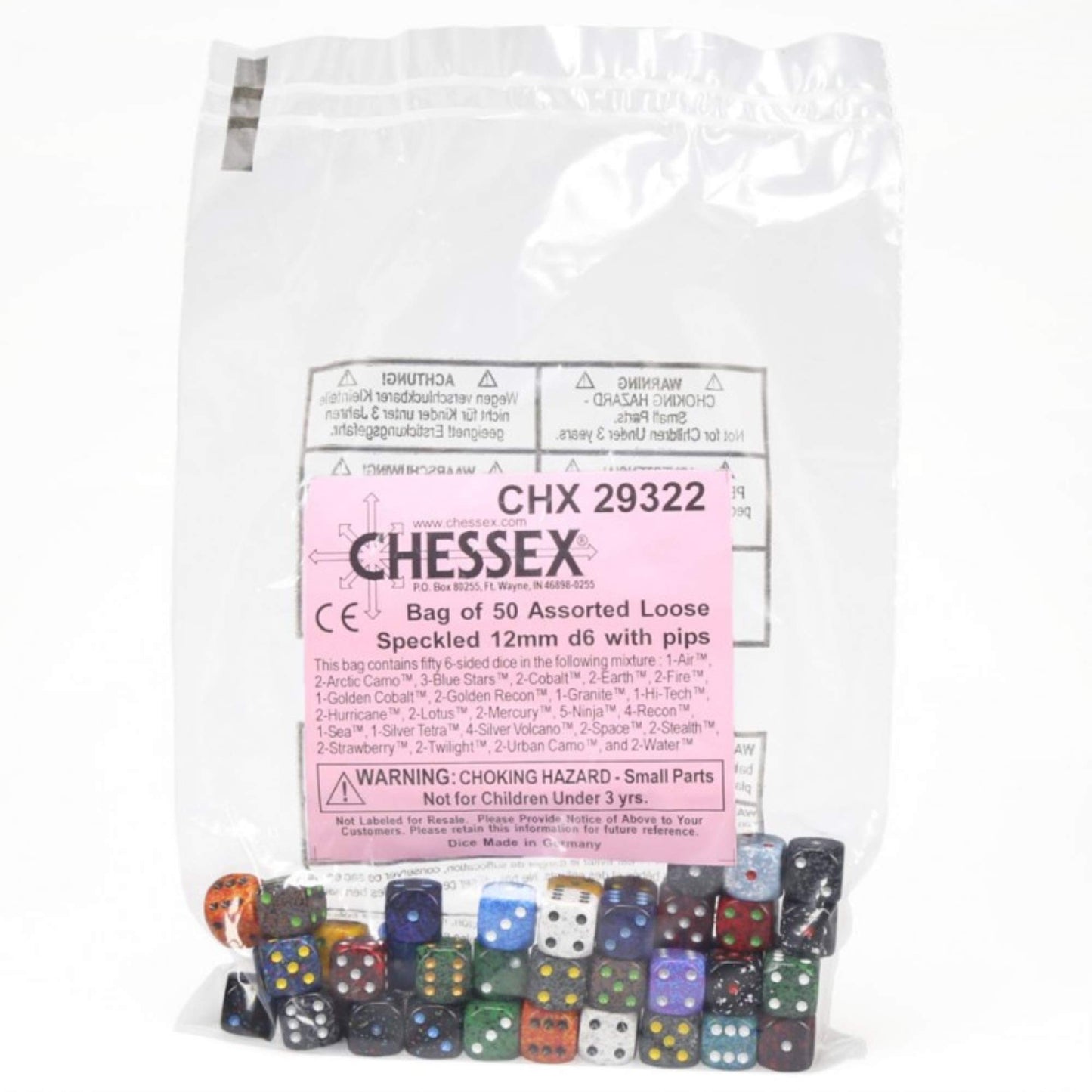 Chessex Manufacturing 29322 Speckled 12 Mm D6 With Pips Assorted Dice  Bag - 50