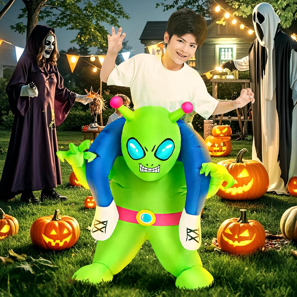 Jurosaica Inflatable Alien Costume For Kids/Teens,Funny Blow Up Riding Alien Costume,Halloween Alien Abduction Inflatable Costum