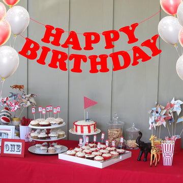 Red Happy Birthday Banner Sign Happy Birthday Bunting Banner Flag Garland For Kids Boys Baby Birthday Party Decorations Supplies