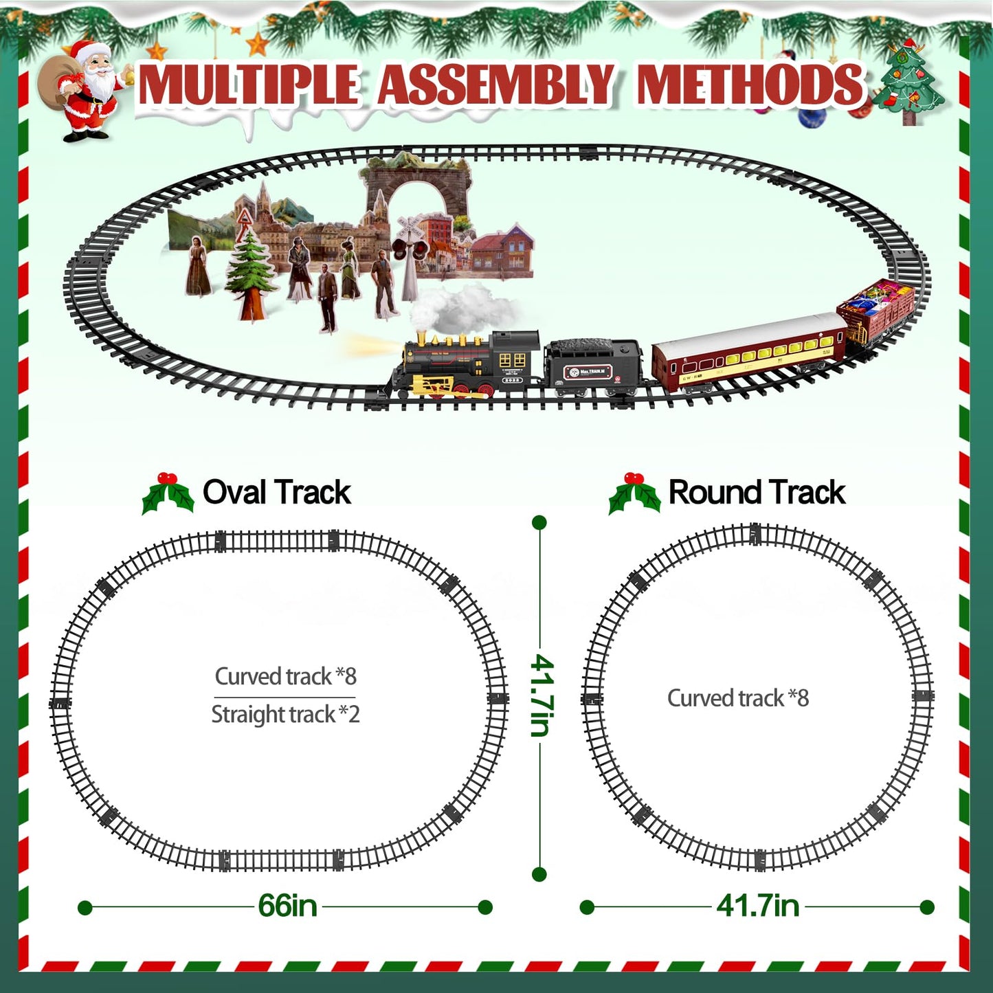 Unih Electric Train Set,Train Toys With Smoke,Lights & Sounds,Toy Train With Steam Locomotive Engine,Luminous Passenger Car & Tracks, Xmas Train Toys For Boys Kids 3 4 5 6 7 8+ Year Old Gifts