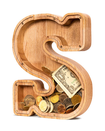 Summidate Wooden Letter Piggy Bank| Piggy Bank For Boys Girls Toddler| Alphabet S Money Bank| Coin Bank Birthday Gift For Kids|2024 Graduation Money Box (S)