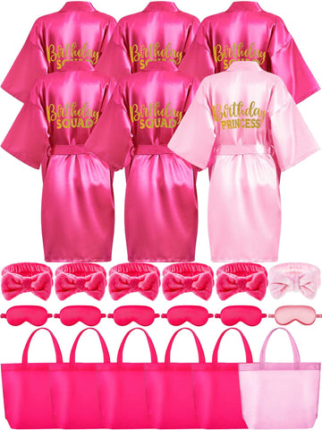 Sintuff 24 Pcs Kids Spa Party Supplies For Girls 6 Spa Party Robes 6 Tote Bags 6 Headbands 6 Spa Masks (Pink Birthday,Size 14)