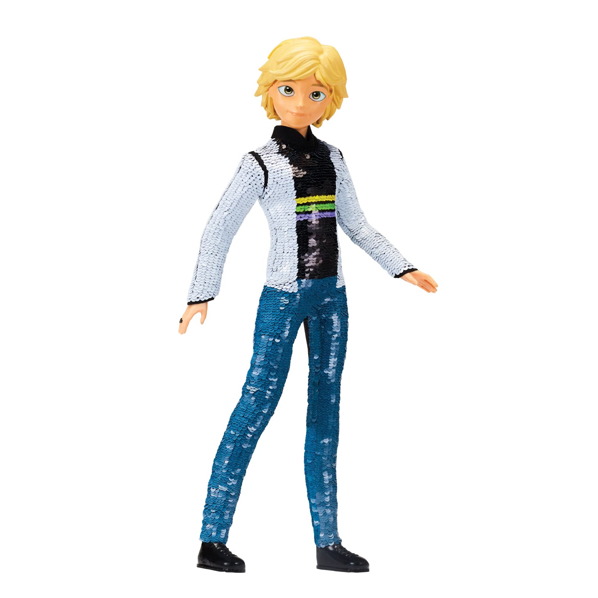 Miraculous Fashion Flip Adrien To Cat Noir 10.5    Action Doll Sequins