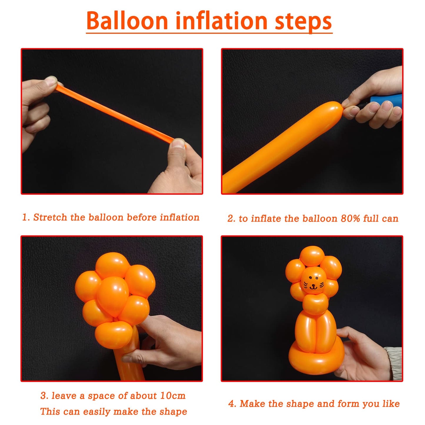 260 Long Balloons 100 Pack Orange Twisting Animal Balloons Thickening Latex Modeling Long Magic Balloons For Animal Model Weddin