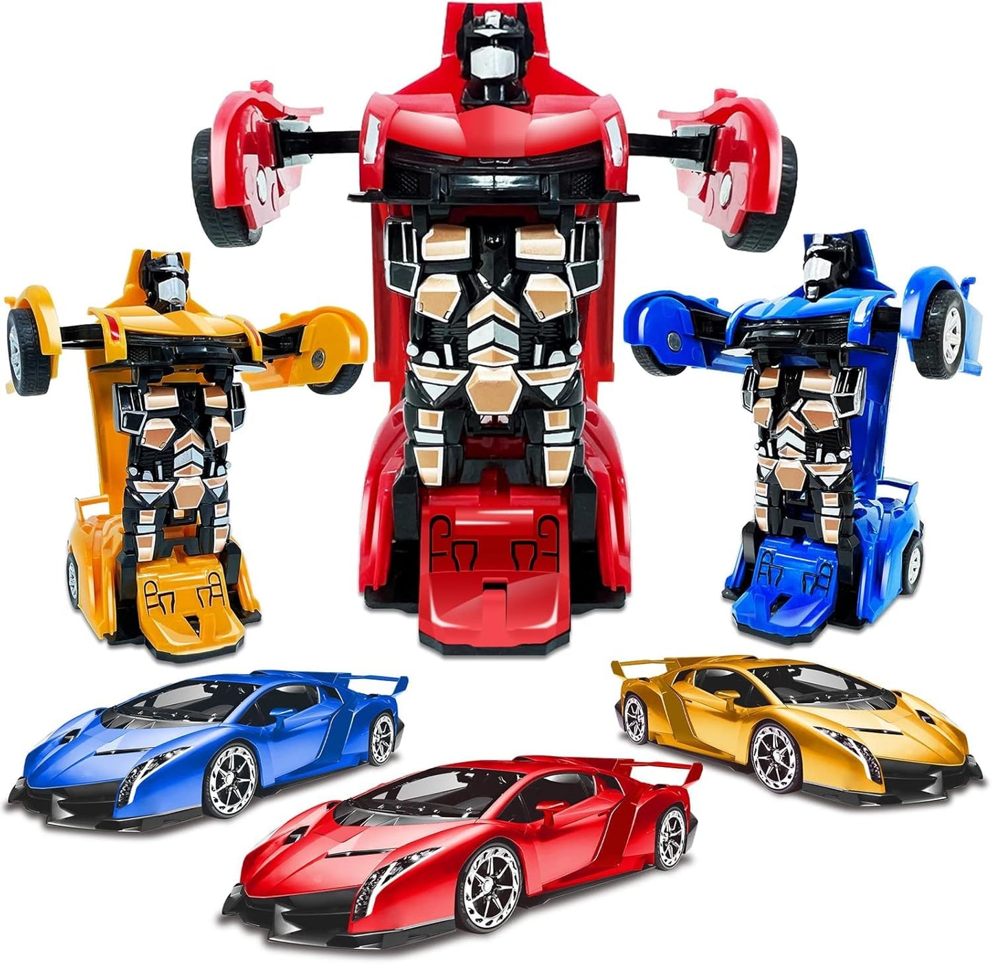 AMENON 3 Pack Transform Toys Robot Car Toys for Boys, 1:36 Automatic Deformation Push and Go Vehicle Toy Race Car for Kids Chris
