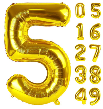Gold 40 Inch Large Number 5 Birthday Balloon, Five 5Th 15 25 35 50 55 Birthday Celebration Decorations, Foil 5 Mylar Helium Numb