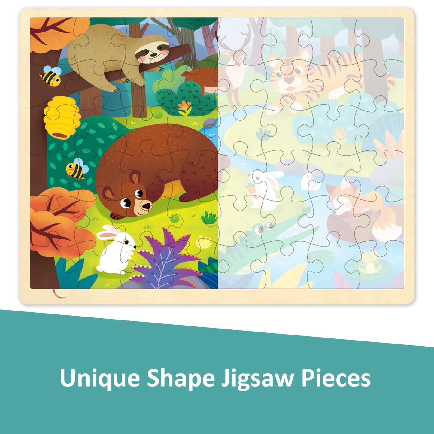 Moinkidz 48 Piece Puzzles For Kids Ages 4-8, Forest Animals Wooden Jigsaw Puzzles For Toddlers 4 Year Old, Preschool Educational Puzzles Ages 3-5 With Puzzle Tray