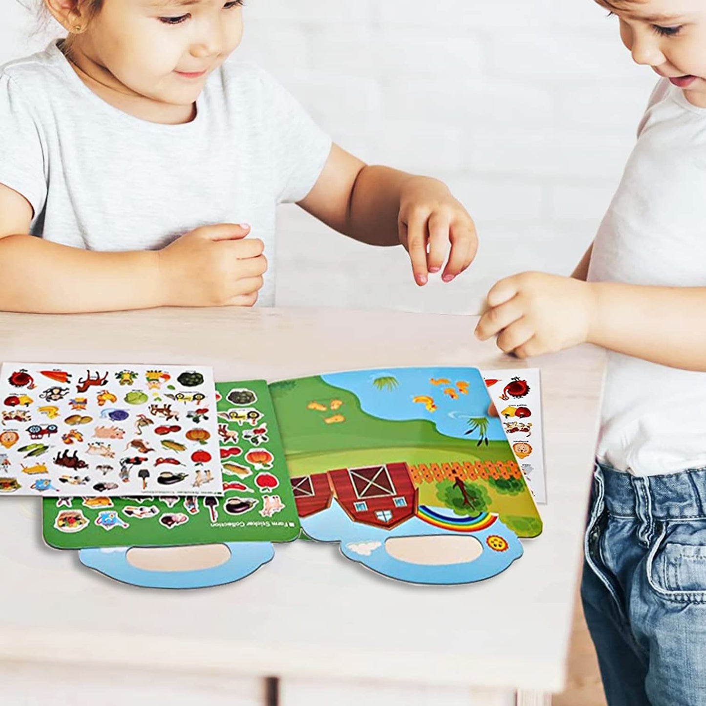 Reusable Sticker Books For Kids, 3 Sets Travel Removable Toddler Sticker Books For 2 3 4 5 Year Old Girls Boys Birthday Gifts Educational Learning Toys For Age 2-4 - Farm & Zoo Animal, Vehicle