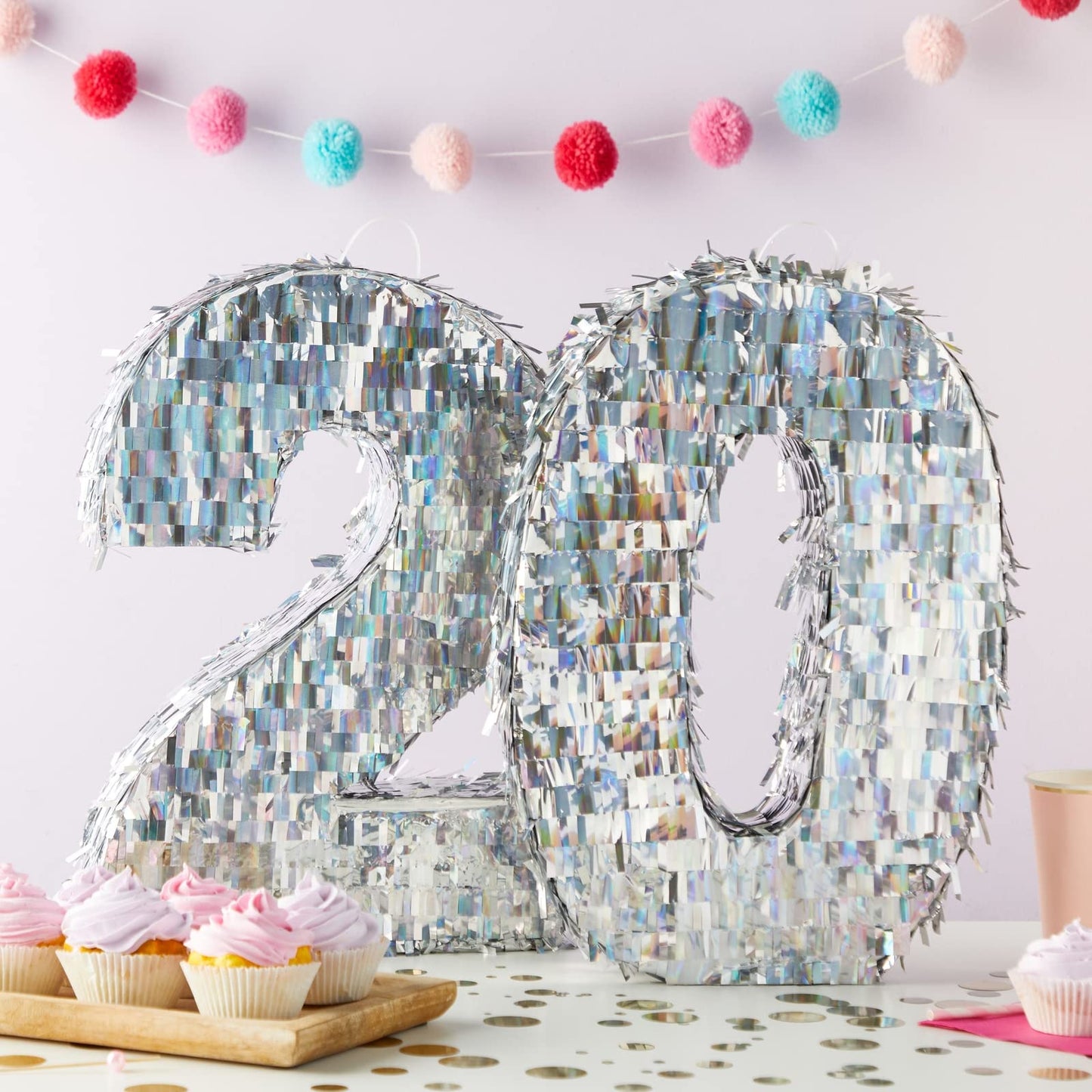 Small Holographic Silver Foil Number 0 Pinata For Kids Birthday Party Decorations (15.7X9X3 In)