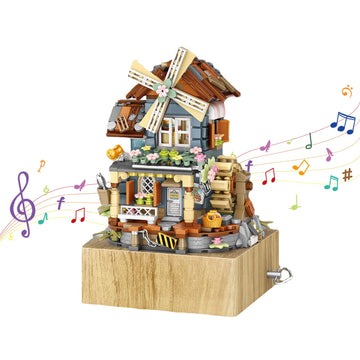 Noziaa Music Box Building Blocks Set, Japanese Rustic Style Windmill House Toy Set, Mini Farm House Moc Creative Model, Gifts Id