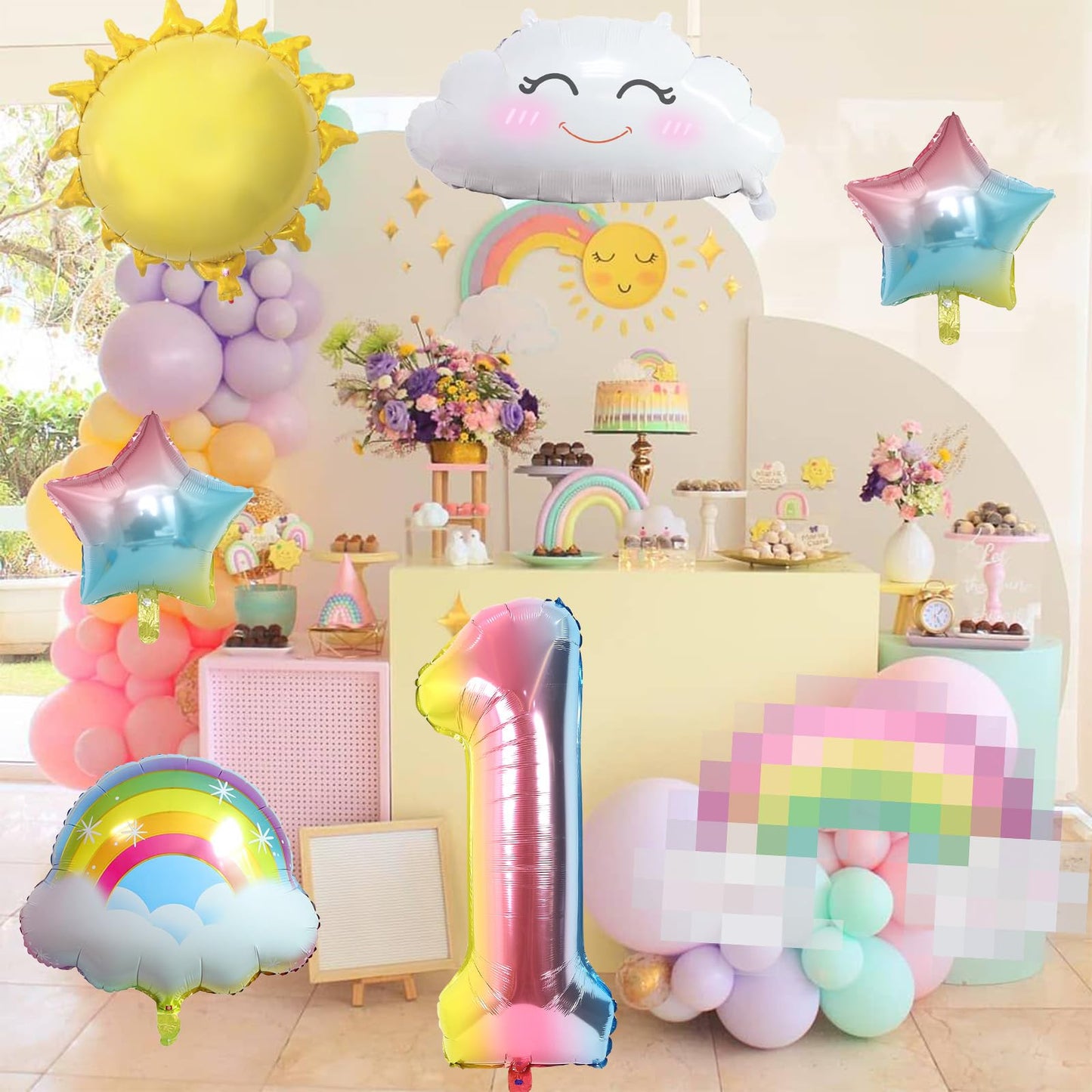 Rainbow Balloons 1St Birthday Decorations For Girls, First Birthday Decorations Girl, Rainbow Birthday Balloons Set With Sun Rai