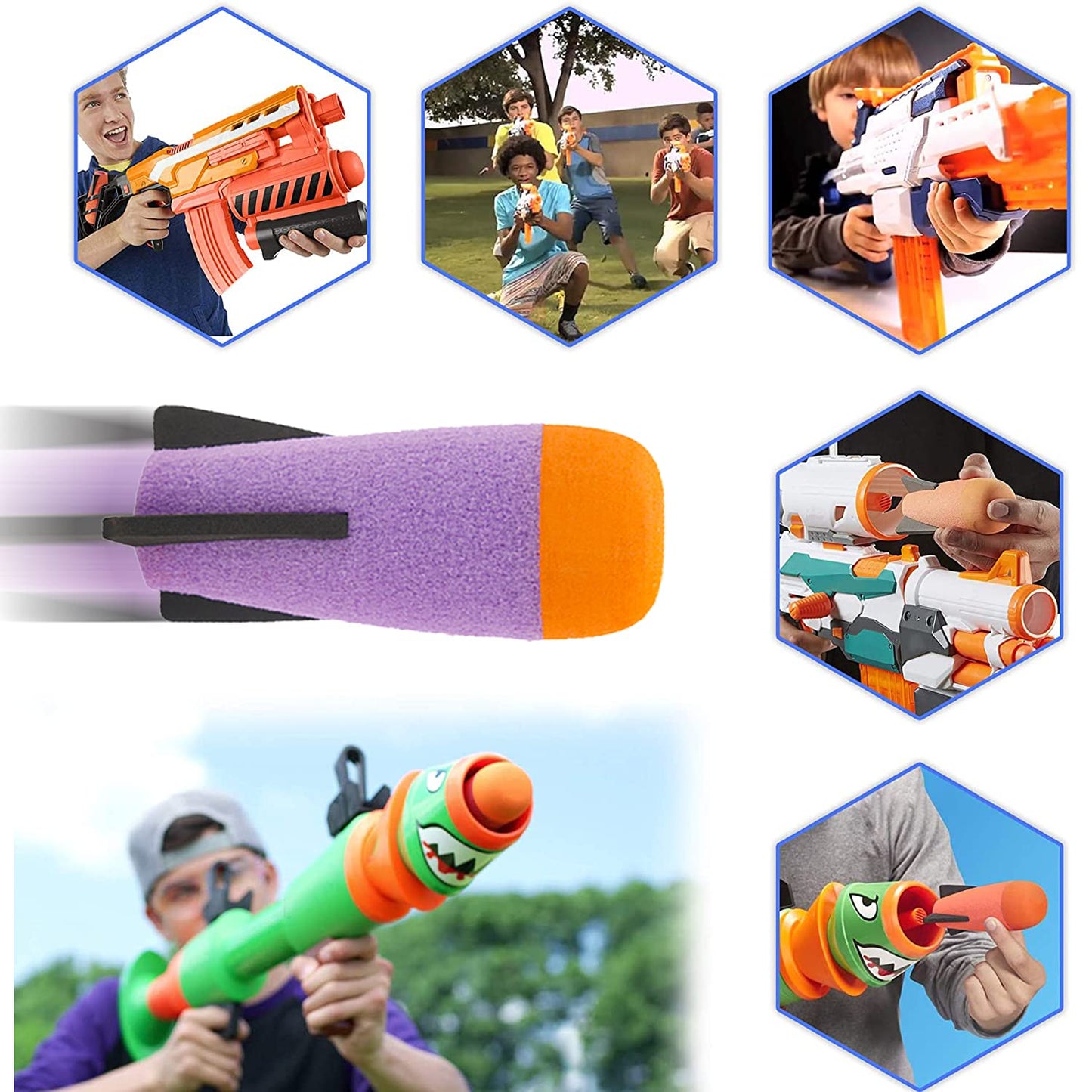 EKIND 8-Pack Mega Missile Refill for Toy Rocket Launcher  Foam  Compatible for Nerf N-Strike advanced Series (Purple)