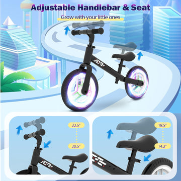 Wetify Colorful Lighting Balance Bike 2 Year Old, 2-5 Year Old Toddler Balance Bike, Adjustable Handlebar & Seat, 2-5 Year Old B