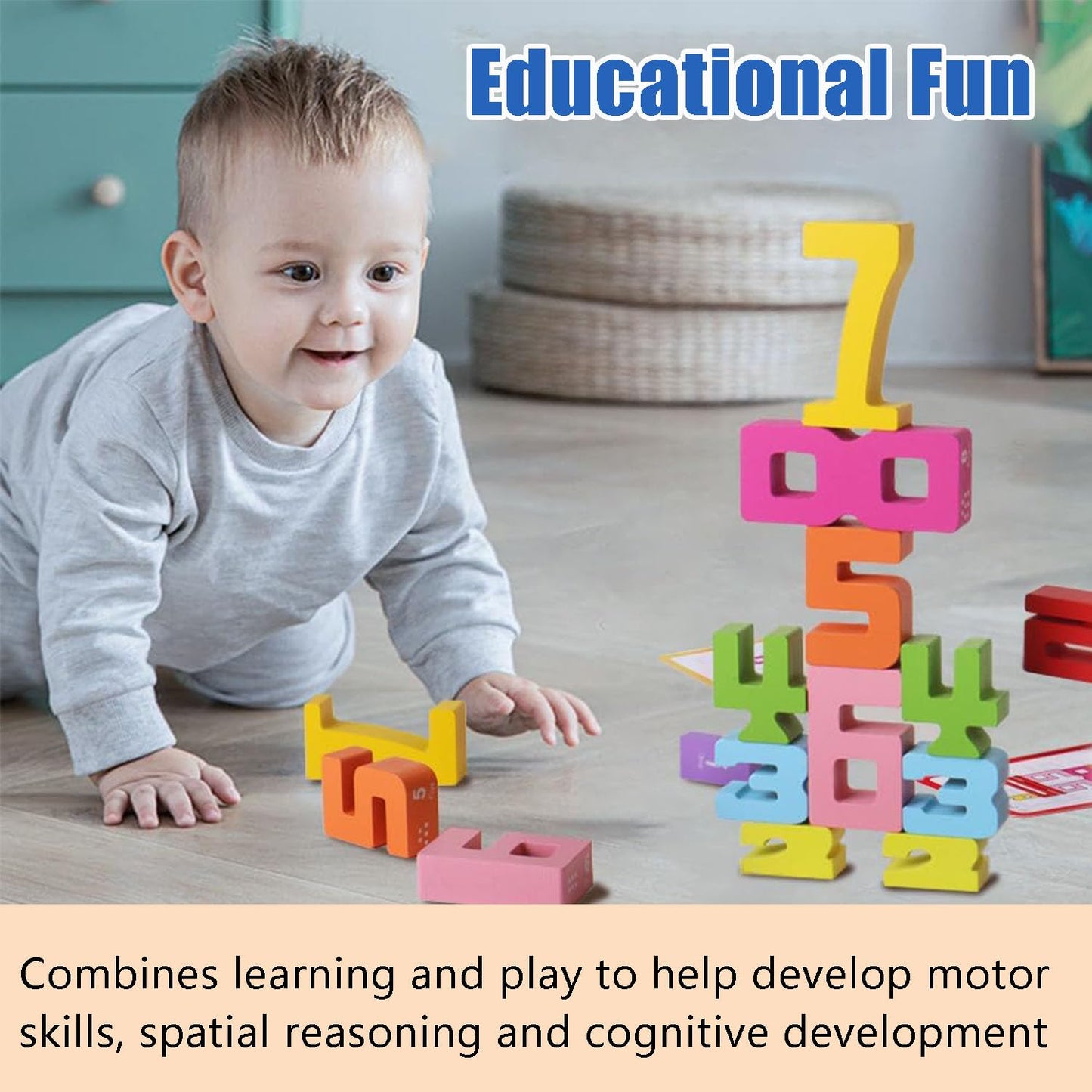 Bovvsky Wooden Number Building Blocks, Montessori-Inspired Wooden Number Building Blocks, Math Learning Toys For Kids Digital Ed